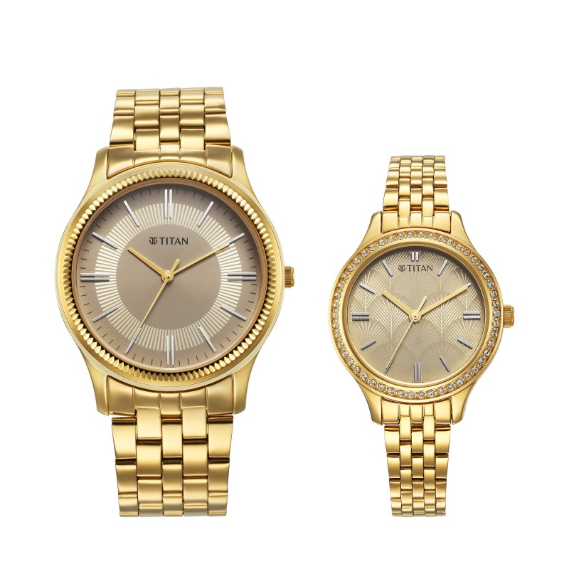 Titan 18242712YM01 Golden Dial Chain Bracelet Watch for Female