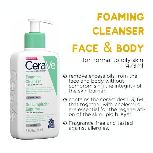 CeraVe Foaming Cleanser Normal To Oily Skin - 236ml (France)