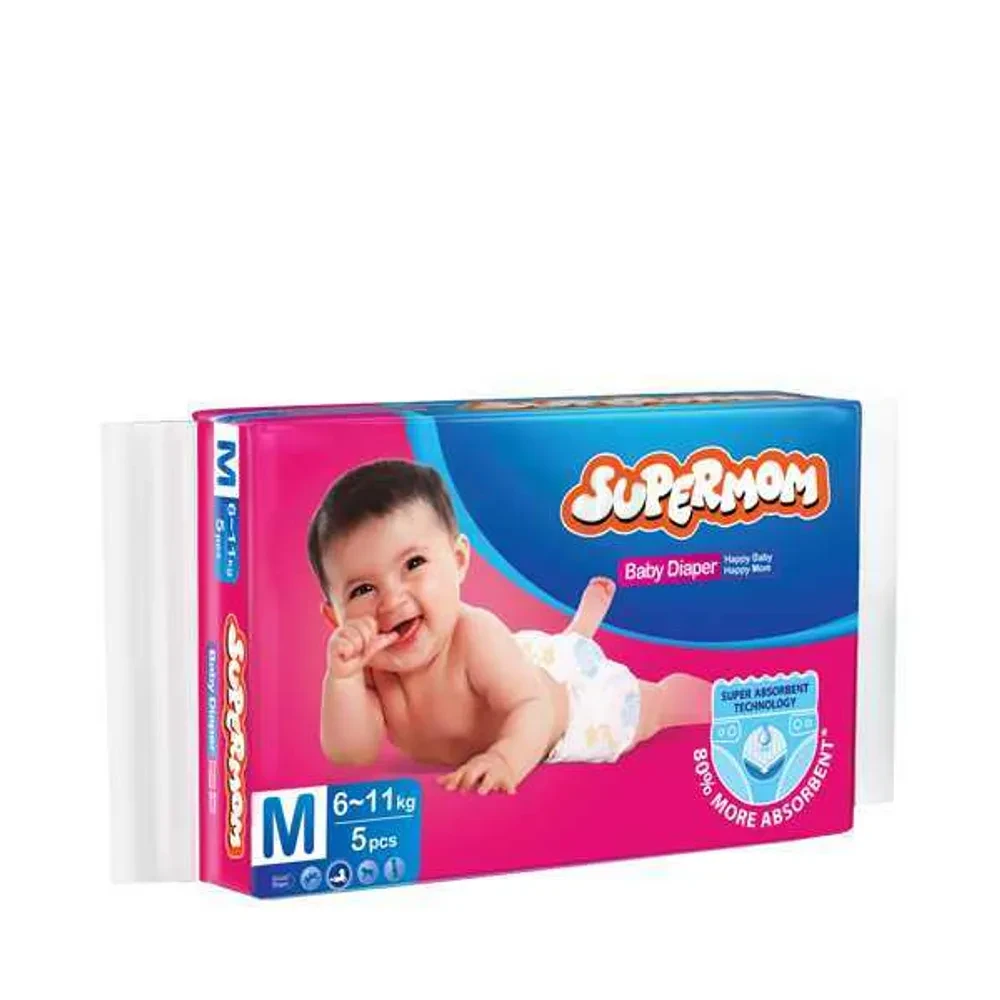 Supermom Baby Diaper- Size Medium (6-11) kg - 5pcs