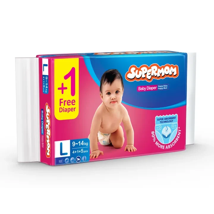 Supermom Baby Diaper- Large ( 9-14 ) kg - 5 Pcs