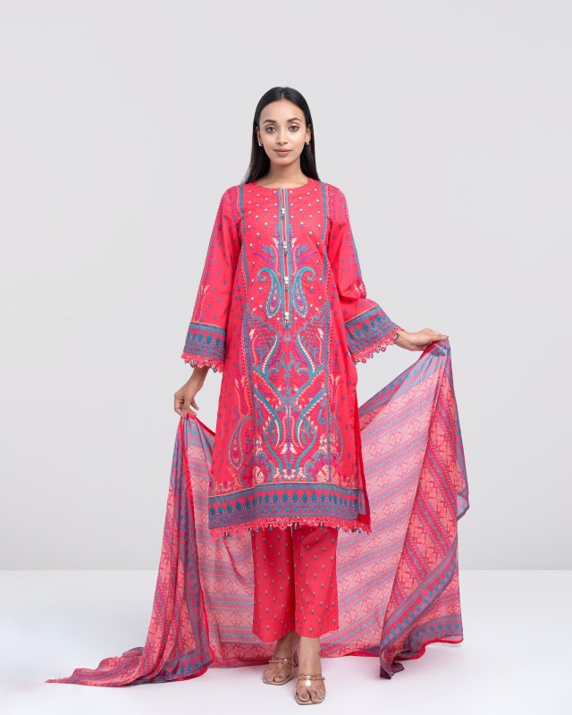 Smart Fit Printed Three-Piece Lawn with Silk Dupatta